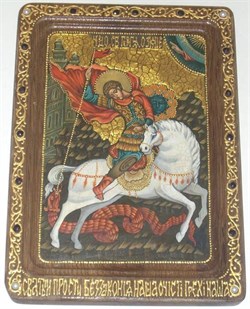 Святой Георгий, рукописная икона на чёрном дубе 3768 - фото 12518