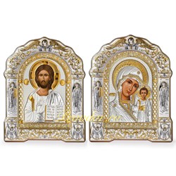 Венчальная пара серебрянных икон, белое дерево, золочение (Казанская) 3818 - фото 12735
