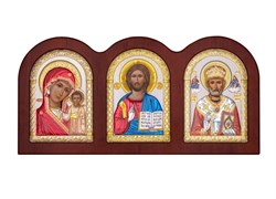 Триптих: Казанская Божия Матерь, Спаситель, Николай Чудотворец, деревянный оклад, цветная эмаль 3822 - фото 12781