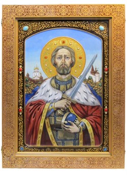 рукописная икона в киоте Святой благоверный князь Александр Невский 3228