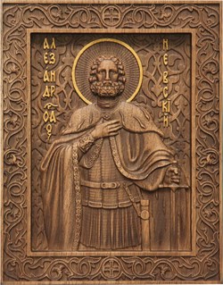 Благоверный князь Александр Невский, резная икона на дубовой цельноламельной доске 3887