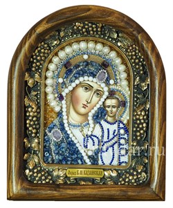Казанская Божья Матерь, дивеевская икона из бисера и натуральных камней 2005 - фото 5304