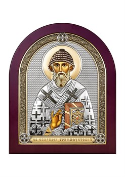 Спиридон Тримифунтский, серебряная икона деревянный оклад цветная эмаль 2521 - фото 7570