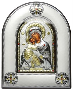 Владимирская Божья Матерь, серебряная икона в киоте со стеклом 2761 - фото 8413