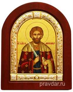 Александр Невский, икона шелкография, деревянный оклад, серебряная рамка 2811 - фото 8593
