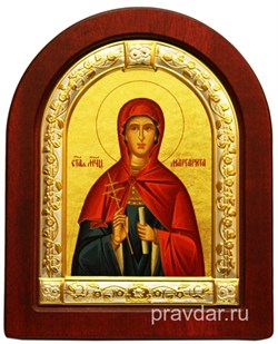 Маргарита Святая, икона шелкография, деревянный оклад, серебряная рамка 2828 - фото 8661