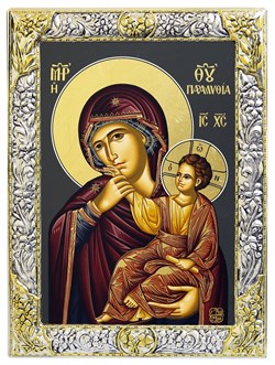 Икона Б.М. "Отрада и Утешение" серебряный оклад, золочение, шелкография на холсте, дерево. 3088 - фото 9287