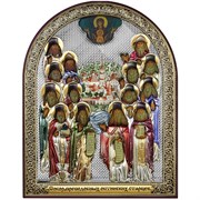 Собор Оптинских старцев, серебряная икона с позолотой и цветной эмалью 3421