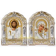 Венчальная пара серебрянных икон, белое дерево, золочение (Казанская) 3818