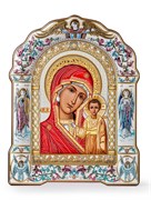 Казанская Божия Матерь, греческая икона, цветная эмаль, белое дерево 3825