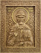 Святой благоверный князь Андрей Боголюбский, резная икона на дубовой цельноламельной доске 3830