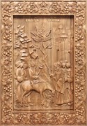 Вход Господень в Иерусалим, резная икона на дубовой цельноламельной доске 3861