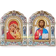 Венчальная пара икон, цветная эмаль, красное дерево 3869