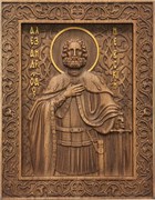 Благоверный князь Александр Невский, резная икона на дубовой цельноламельной доске 3887