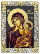 Икона Б.М. "Отрада и Утешение" серебряный оклад, золочение, шелкография на холсте, дерево. 3088