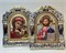 Венчальная пара серебрянных икона в киоте под оргстеклом, цветная эмаль (Казанская) 3619